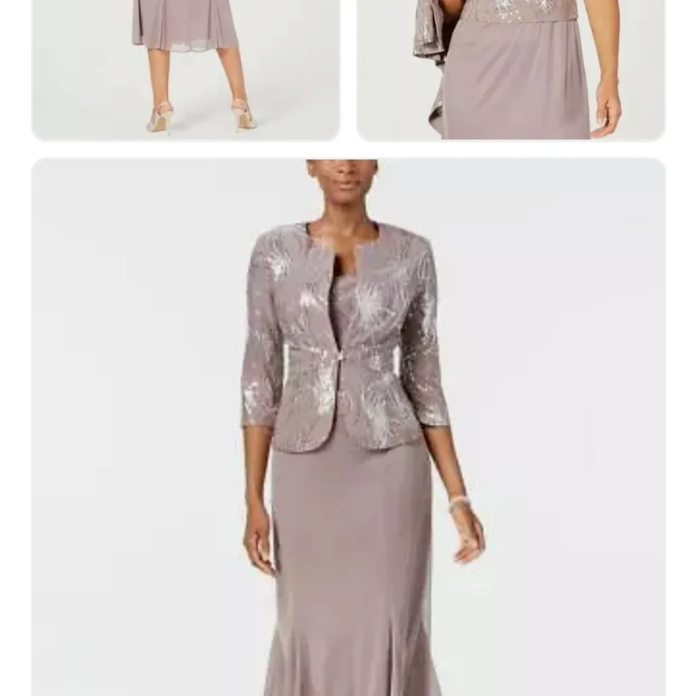 Dress and Jacket, Alex EveningsPetite Sequined A-Line Midi Dress and Jacket - Picture 2 of 10